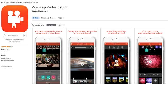 بهترین برنامه های ادیت ویدیو ایفون: Videoshop
