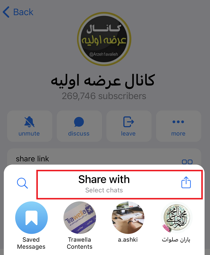 نحوه کپی و ارسال لینک کانال تلگرام برای دیگران
