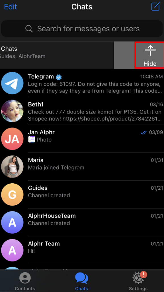 بایگانی پنهان تلگرام 